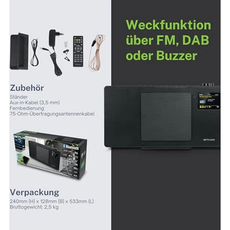 MUSE M-65 DBT Kompakt-System DAB+ - CD-Player - Bluetooth - AUX, USB 2X RCA Buchsen, Wandmontage, 2x20W, Schwarz – Bild 4