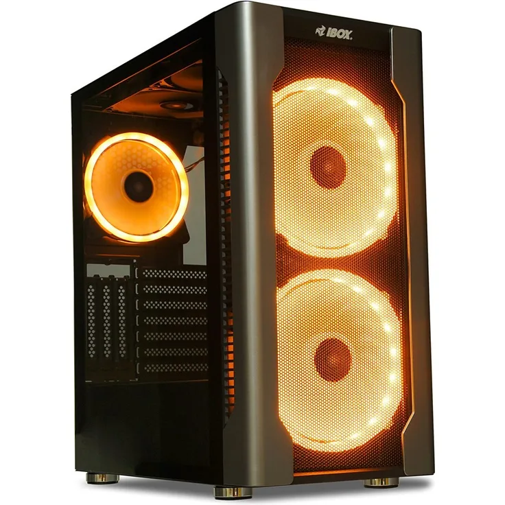 iBox I-Box Chiron Zh68, Midi-Tower PC-Gehäuse mit RGB-Beleuchtung, Schwarz, 10 Erweiterungssteckplätze, Seitenfenster, max. Grafikkartenlänge 37 cm