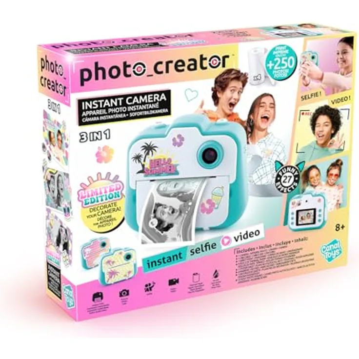 Canal Toys PHOTO CREATOR Instant Camera Summer Edition, Sofortbildkamera mit sofortiger Druckfunktion, benutzerfreundlichem Design für kreative Köpfe, bunt