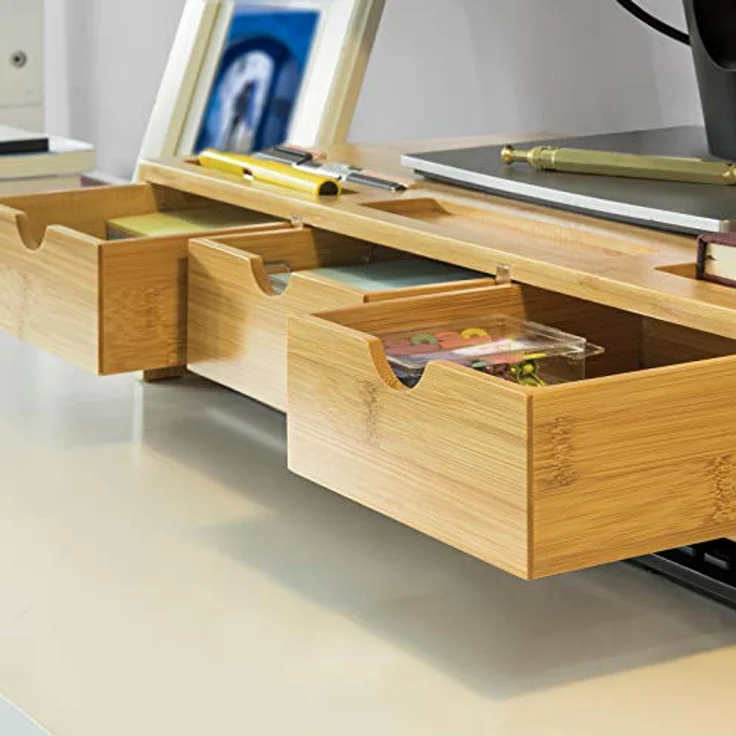 SoBuy Monitor-Halterung BBF03, Monitorständer aus Bambus, Natur, bis 25 kg belastbar, 51x11,5x25 cm – Bild 8