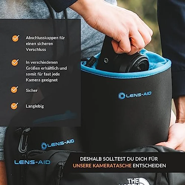 Lens-Aid Neopren Kamerabeutel mit Fütterung zum Schutz der Kamera-Ausrüstung, Kameratasche für Rucksack und Handtasche als Einschlagtuch-Ersatz (L)… – Bild 5