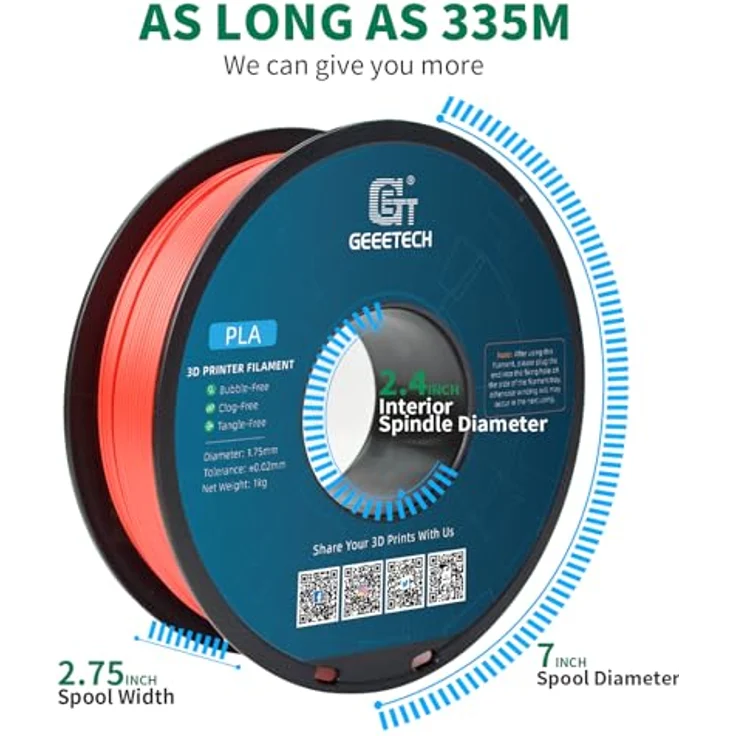 GEEETECH PLA Filament neue Rot, 1.75mm, 2x1kg Spule, umweltfreundlich, Vakuumverpackt, Drucktemperatur 190-220℃ – Bild 5