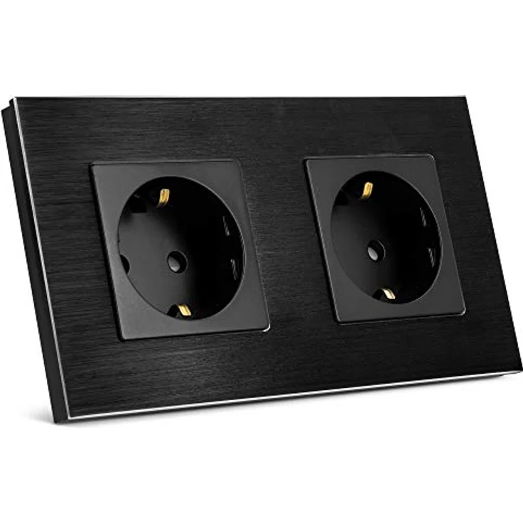 Navaris Alu Schuko Steckdose zweifach - Design Einbau Wandsteckdose Steckdosenleiste (Kabellänge 15,50 m) - Aluminiumrahmen, 16A, 4000W pro Steckdose – Bild 5