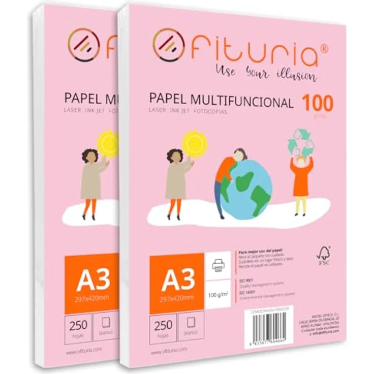 OFITURIA DIN A3 Druckerpapier, 500 Blatt, 100g/m², multifunktionales Kopierpapier für Laser- und Tintenstrahldrucker, weiß – Bild 1