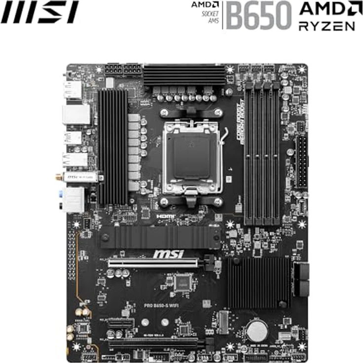 MSI PRO B650-S WiFi Motherboard, ATX - Unterstützt AMD Ryzen 7000 Serie Prozessoren, AM5 - DDR5 Memory Boost 6000+MHz/OC, 2 x PCIe 4.0 x16, 2 x M.2 Gen4, Wi-Fi 6E – Bild 2