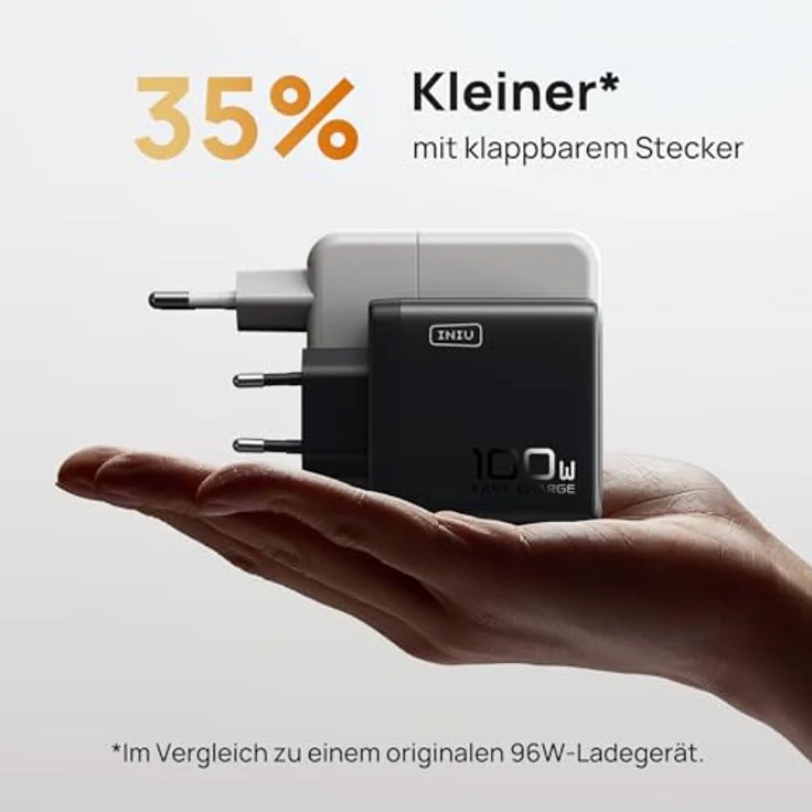INIU 100W USB C SchnellLadegerät (GaN Ⅲ) 3 Ports Laptop Netzteil PD PPS Fast Charger für MacBook iPad Pro/Air, iPhone 15 14 Pro Max, Samsung S24/23 Ultra - Kompakt & Platzsparend – Bild 5