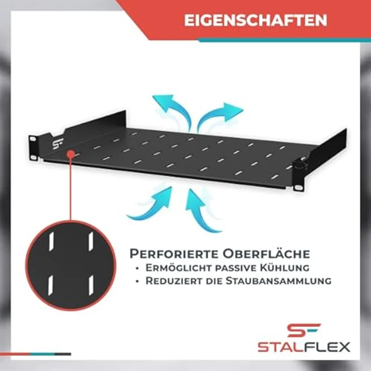 Stalflex 19 Zoll Serverschrank 1U, Hochbelastbarer Stahl, Belüftetes Rackmontage Kragarmtablett, 300mm Fachboden – Bild 3