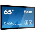 iiyama Prolite TF6539UHSC-B1AG 65" IPS LED-Monitor 4K UHD Open Frame 50 Punkt Multitouch kapazitiv VGA HDMI DP RS-232c RJ45 7H IP54 AntiGlare Touch-durch-Glass 24/7, Schwarz