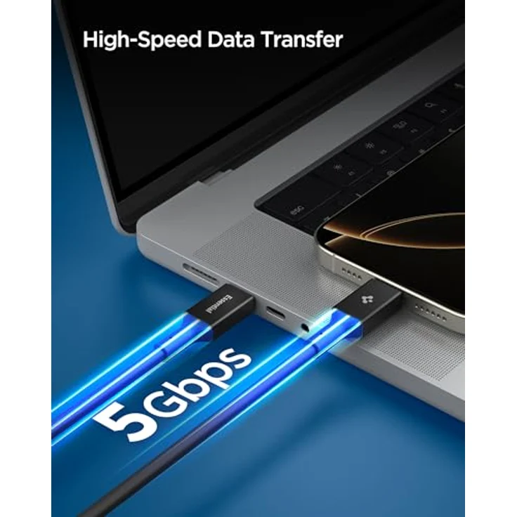 Spigen ACA09460, 2 m USB C Kabel, USB 3.2 Gen 1, 5 Gbit/s, Schwarz – Bild 4