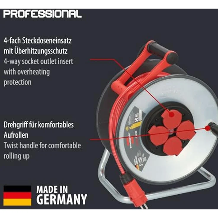Brennenstuhl Professional SteelCore Kabeltrommel SC 5110 IP44 (50m H07BQ-F 3G1,5 Kabel, Stahlblech, Made in Germany) – Bild 2