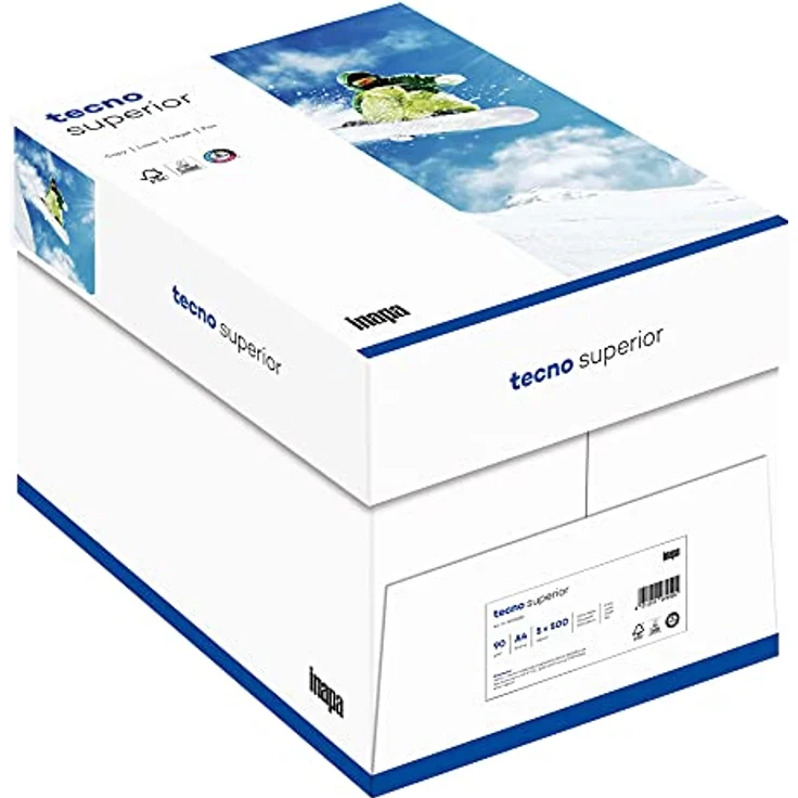 inapa Drucker-/ Kopierpapier tecno Superior: 90 g/m², A4, 2.500 Blatt (5x500), hochweiß – Bild 1