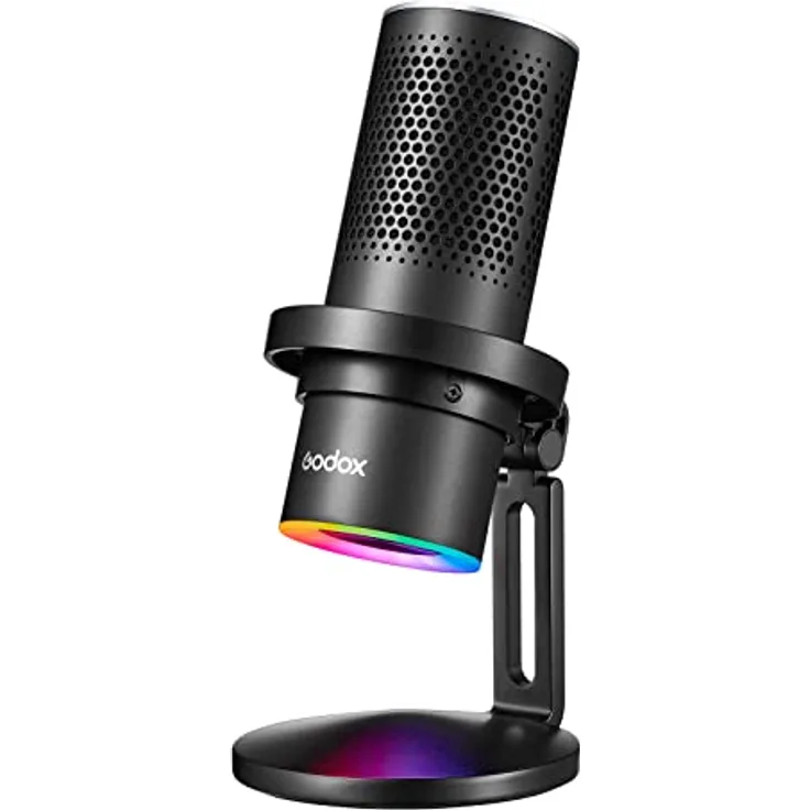 Godox EM68X Desktop-USB-Mikrofon mit RGB-Atmosphärenlicht 4 Aufnahmemuster APP Smart Control Mute Echtzeitüberwachung USB Plug-and-Play mit Stoßdämpferhalterung für Gaming, Streaming, Podcast