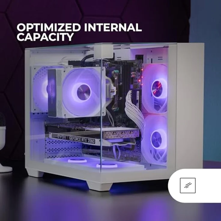 Mars Gaming MC-VISIONM, Kompaktes Mini-Tower PC-Gehäuse mit Panoramadreh-Glas, Weiß, Unterstützung für bis zu 240 mm Flüssigkeitskühlung und 330 mm Grafikkarten – Bild 4