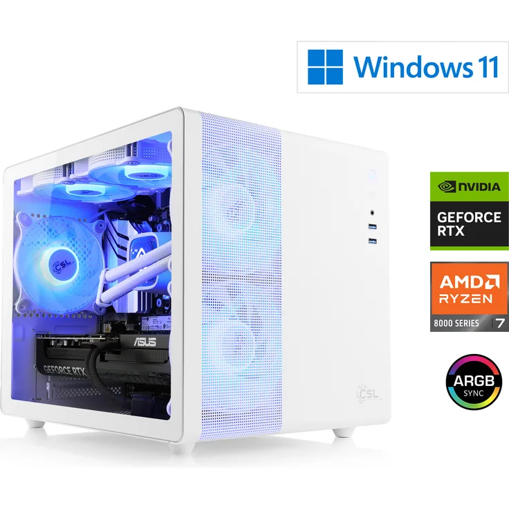 CSL-Computer Gaming PC M11850H, AMD Ryzen 7 8700F, GeForce RTX 5070, 32 GB DDR5 RAM, 2000 GB M.2 SSD, Windows 11 Home, USB 3.2