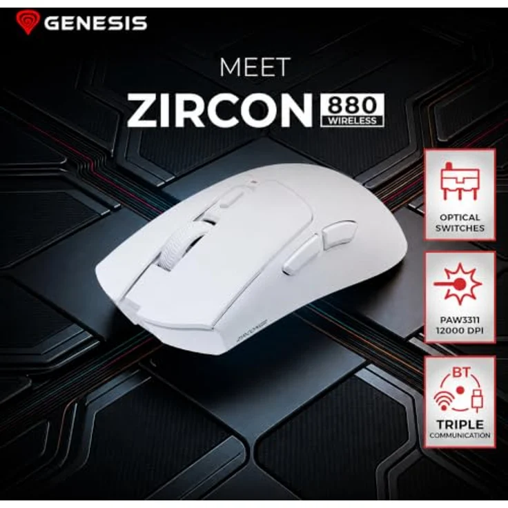 Natec GENESIS Zircon 880, optische Wireless Maus mit 12000 DPI, 6 Tasten, USB Type-C, Weiß – Bild 2