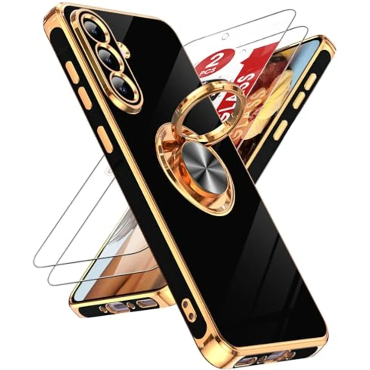 LeYi Handyhülle für Samsung Galaxy A56 5G, Militär PC TPU Schutzhülle mit 360° Drehhalter, 2 Stück Schutzfolie, schwarz, stoßfest und kratzfest – Bild 1