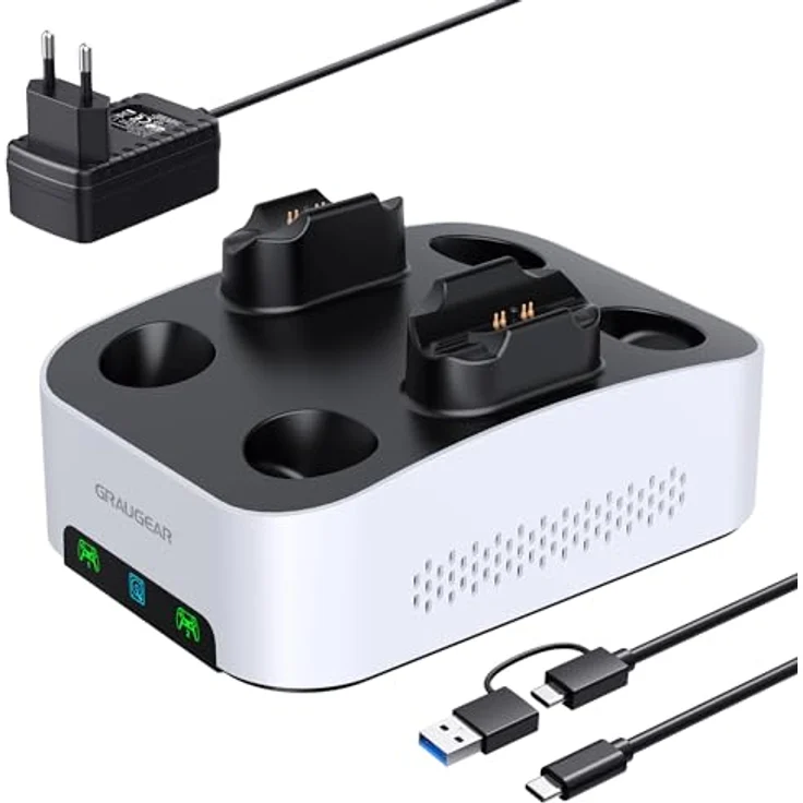 GRAUGEAR Externes Festplattengehäuse für Playstation5, Ladestation für Zwei PS5 Kontrolle, 3.5" HDD, USB-C Kabel, Netzteil, G-3506-CG – Bild 1