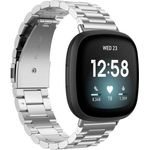 Wigento Smartwatch-Armband Für Fitbit Versa 4 + 3 / Sense 1 + 2 Stahl Metall Ersatz Armband Silber Smart Uhr