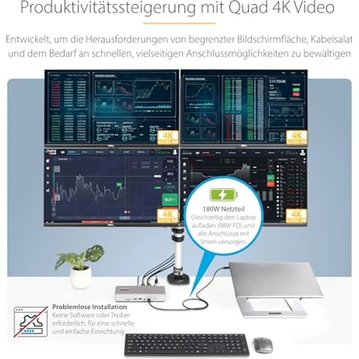 StarTech.com Thunderbolt 4 Dockingstation, Multi Monitor Dock für 4 Monitore, 2X HDMI/2x DP, 2.5 GbE, 98W PD, USB4/USBC/TB3 – Bild 4