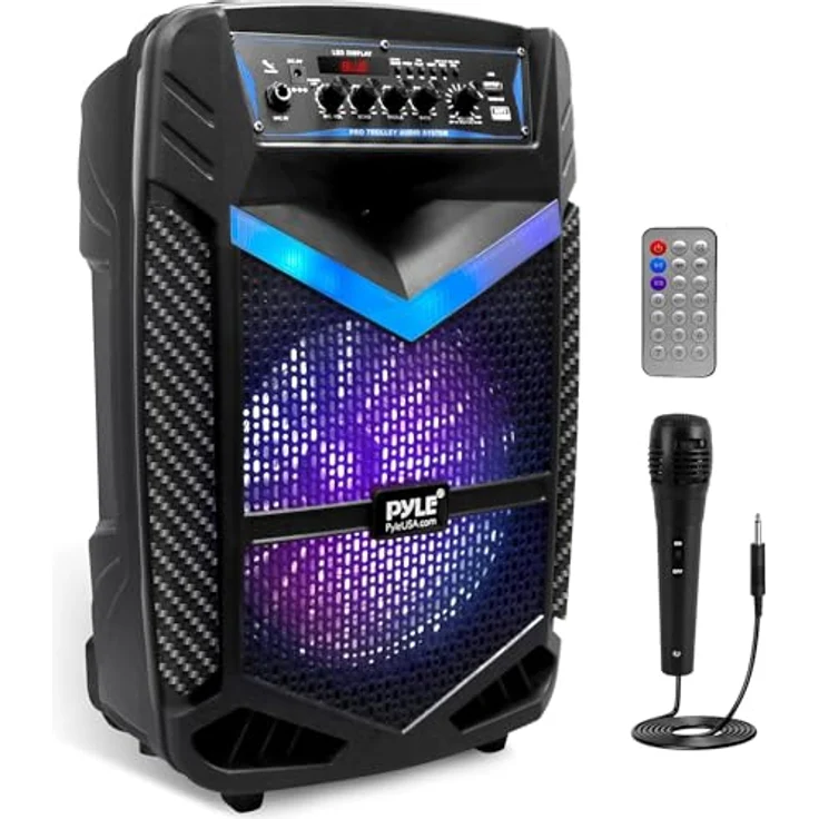 Pyle PA Bluetooth Lautsprecher-Karaoke Maschine, 600W, 10” Subwoofer, Karaoke Mikrofon, Bluetooth, Partybeleuchtung, Aufnahmefunktion, tragbar – Bild 1