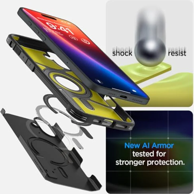 Spigen Tough Armor (AI) MagFit Hülle für iPhone 16 - Schwarz, Integrierter Kickstand und Magnet für MagSafe Zubehör – Bild 4