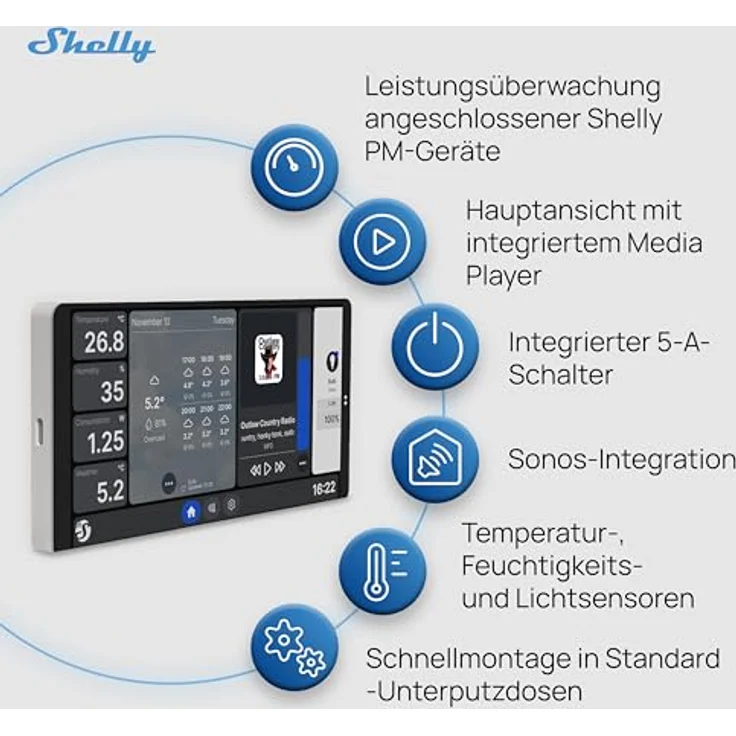 Shelly Wall Display X2 + Blu H&T, Smart Home Hub mit Echtzeitdaten für Temperatur und Luftfeuchtigkeit, Silber – Bild 5