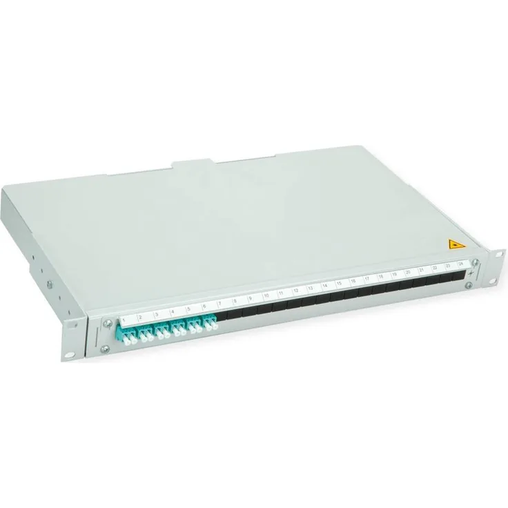 Telegärtner BASIS V LWL-Panel, 1HE Rangierverteiler mit 6 LC Duplex Kupplungen, türkis, OM3