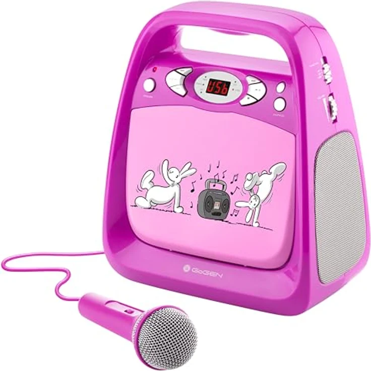 GoGEN Bob und Bobek CD KARAOKE, kompakte Karaoke-Anlage mit Bluetooth, USB-Eingang und Mikrofon, rosa – Bild 1