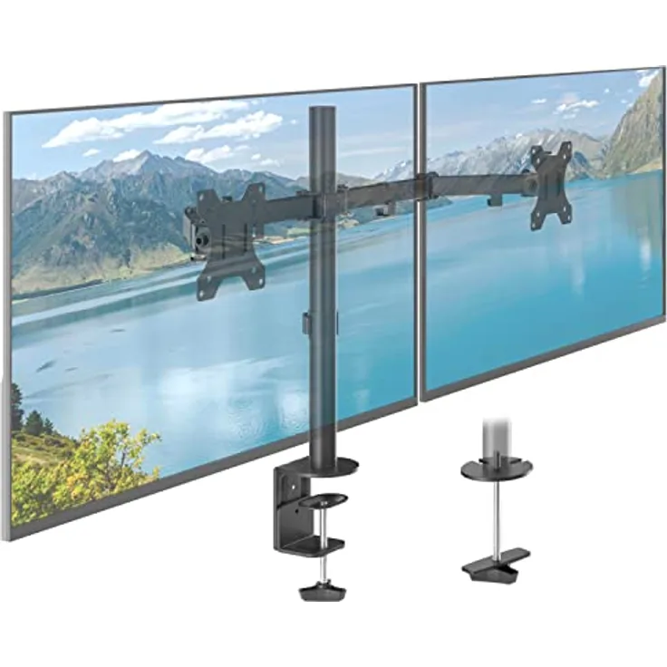 ACROPAQ - Monitor Arm - Monitor Halterung 2 Monitore, Für 13 - 32 Zoll Monitore, 360° drehbar, Schnelle Montage - Bildschirmhalterung, Monitorhalterung, Tischhalterung - Schwarz