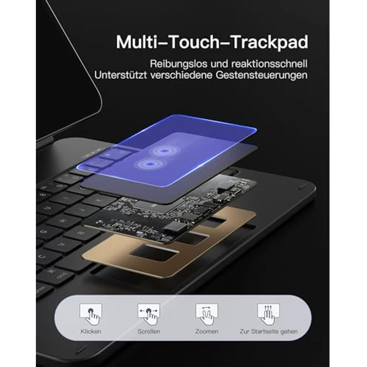 Inateck Tastatur Hülle für iPad 10/11 Generation 2025 A16, mit Touchpad, freitragendem Ständer und 7-farbiger Hintergrundbeleuchtung – Bild 7