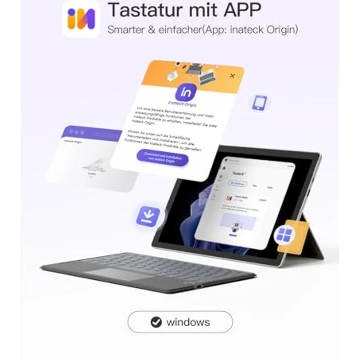 Inateck Tablet Tastatur mit Touchpad, KI-Funktion, 7-Farbiger Hintergrundbeleuchtung, QWERTZ, Ultra Slim für Windows, iPad OS, Android, iOS-Systeme, KB01104 – Bild 5