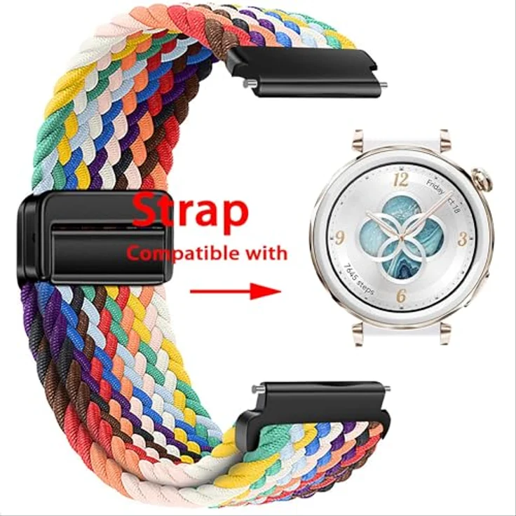 GIOPUEY Geflochtenes Nylon Armband für Huawei Watch GT 6/GT 5 41mm, elastisches unisex Ersatzarmband - Colourful-B – Bild 2