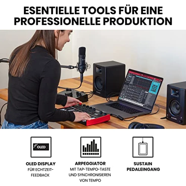 AKAI Professional MPK Mini Play MK3 - MIDI Keyboard Controller mit eingebautem Lautsprecher und Sounds, dynamische Klaviatur, MPC Pads und Software – Bild 5