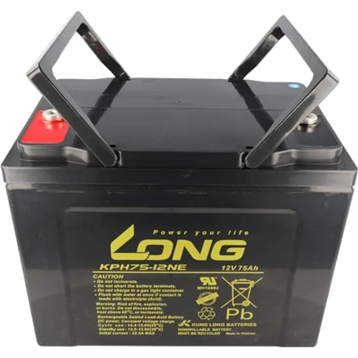 Kung Long KPH75-12NE, Blei Akku 12 Volt 75Ah mit M6 Innengewinde, wartungsfrei und zyklenfest, schwarz – Bild 2