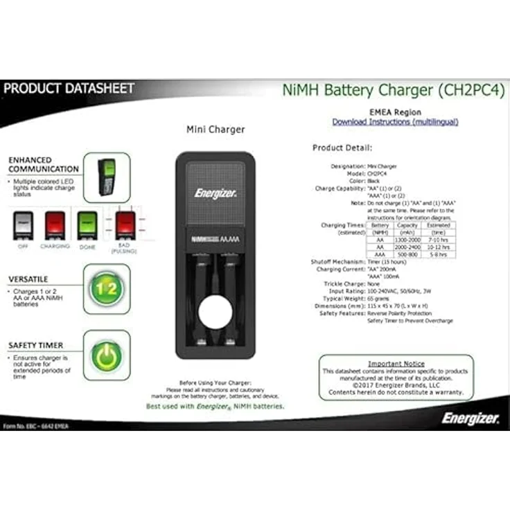 Energizer E300701300 Akku-Ladegerät, 2000mAh, 1 Stück schwarz – Bild 4