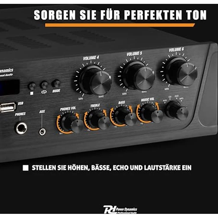 Power Dynamics PV260BT, 600W Stereo-Verstärker mit Bluetooth, USB, SD, FM-Radio – Schwarz – Bild 4