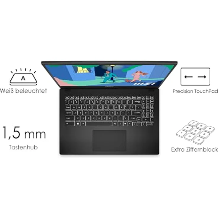 MSI Modern 15 B7M-463, 15,6 Zoll Full HD Laptop mit AMD Ryzen 5, 16 GB RAM, 512 GB SSD, Radeon Graphics, Windows 11 Home, Schwarz – Bild 3