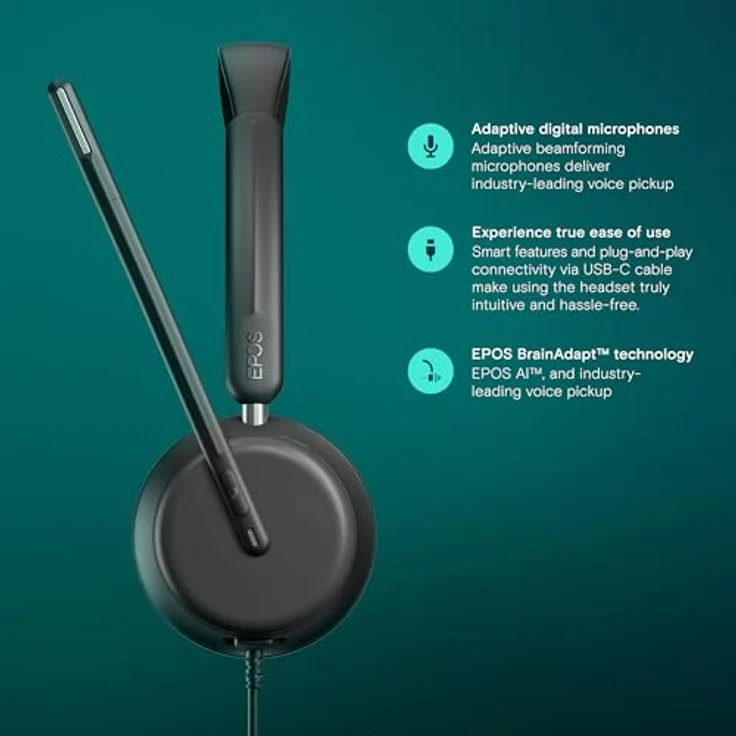 EPOS IMPACT 860 - Hochleistungsfähiges beidseitiges Headset für gesteigerte Produktivität im offenen Büro, hervorragende Klangqualität, USB-C-Konnektivität – Bild 3