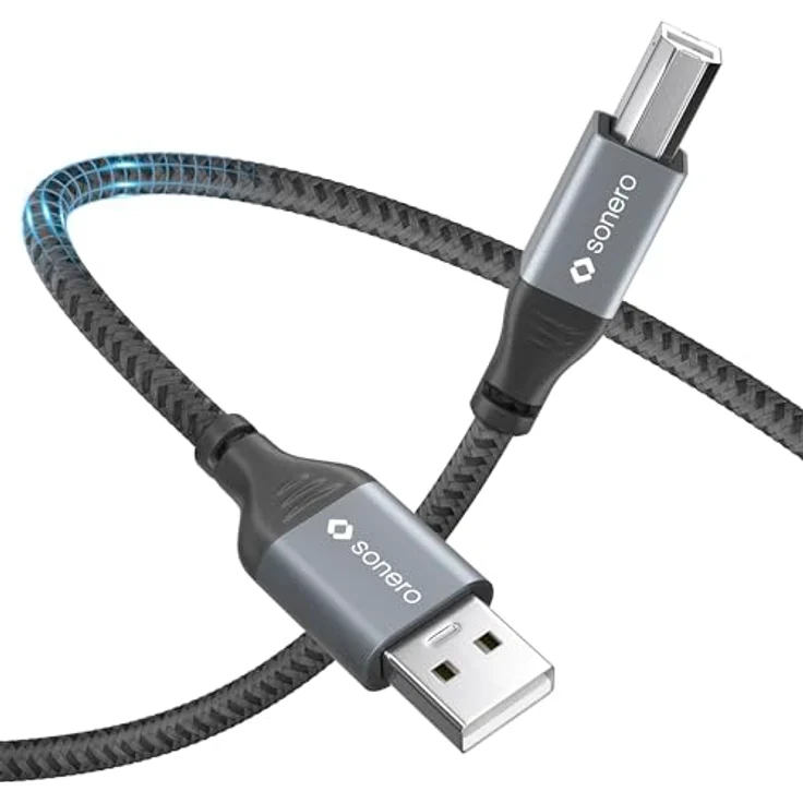 Sonero USB 2.0 Kabel, A-Stecker auf B-Stecker, 480 MB/s, space grey/schwarz, 2,00m – Bild 2