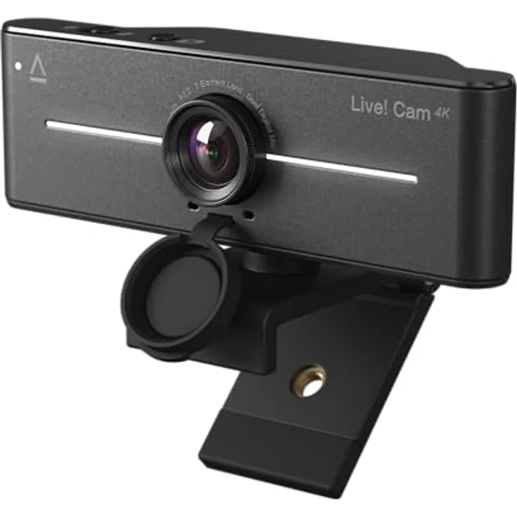 Creative Live! Cam 4K UHD, Plug-and-Play Webcam mit Gegenlichtkompensation, 95° Weitwinkel, integrierten Mikrofonen und manuellem Fokus