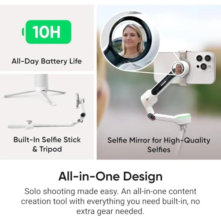 Insta360 Flow 2 Pro, Standard Bundle Summit White mit 3-Achsen-Stabilisierung und integriertem Selfie-Stick – Bild 6