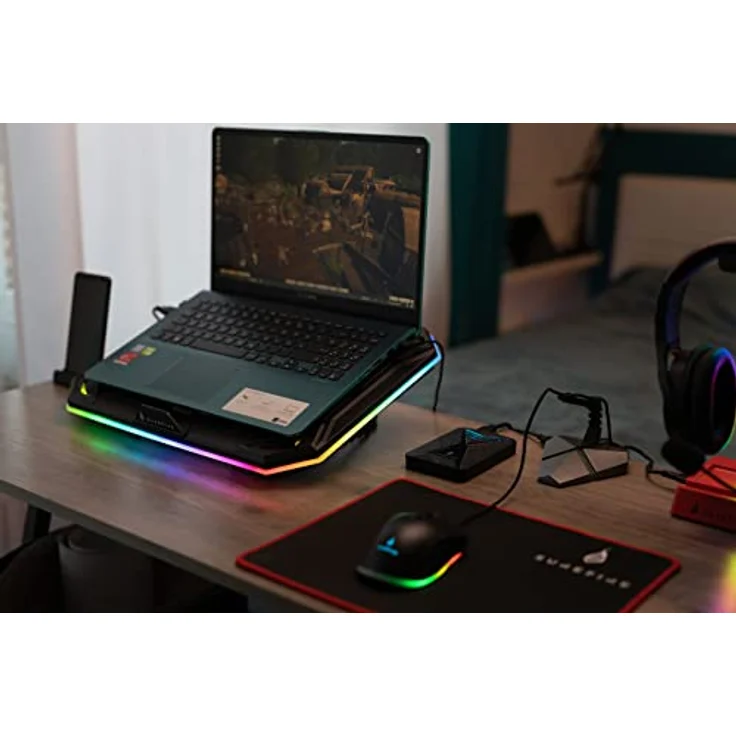 SureFire Bora X1 Gaming Laptop Cooling Pad, Laptop-Kühler für Laptops bis 17 Zoll, regulierbare Fan Geschwindigkeit, mehr Leistung, RGB-Beleuchtung – Bild 5