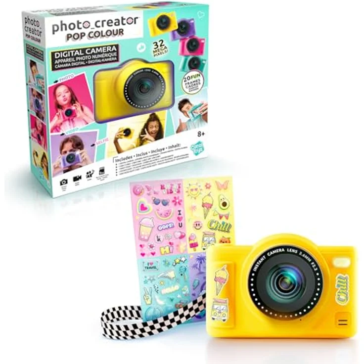 Canal Toys C Toys Digitalkamera für Kinder, gelbe Mini-Kamera mit Doppelobjektiv, 32 MP, LCD-Display, Selfiemodus, 8 GB SD-Karte inklusive – Bild 3