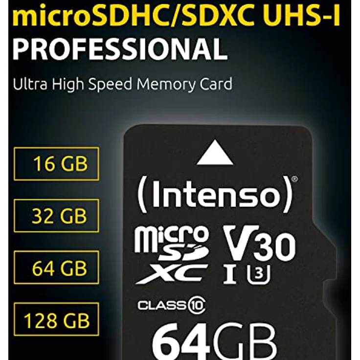 Intenso Professional microSDXC UHS-I Class 10 64GB Speicherkarte inkl. SD-Adapter (bis 90Mbps) schwarz – Bild 2