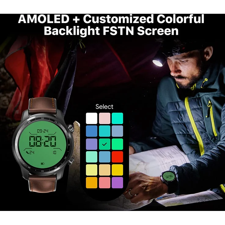 Mobvoi TicWatch Pro 3 Ultra LTE Smartwatch GPS, Unisex, 47mm, Edelstahlgehäuse, Kautschukarmband, Schwarz/Braun – Bild 6