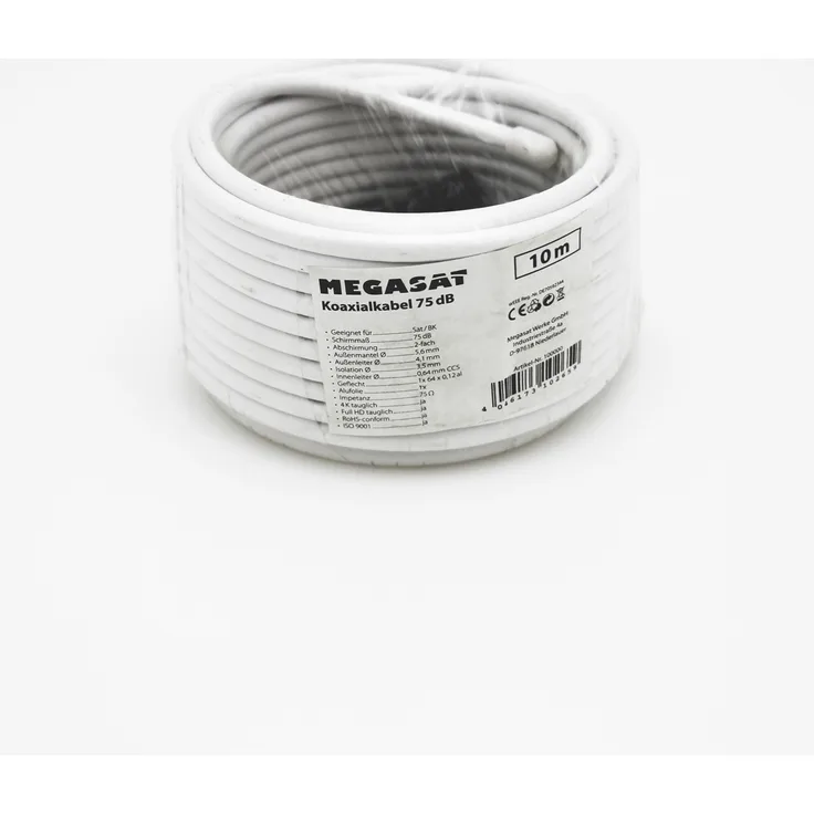 Koaxialkabel-Set 90 dB 10m 6,9mm 2-fach geschirmt weiß F-Stecker