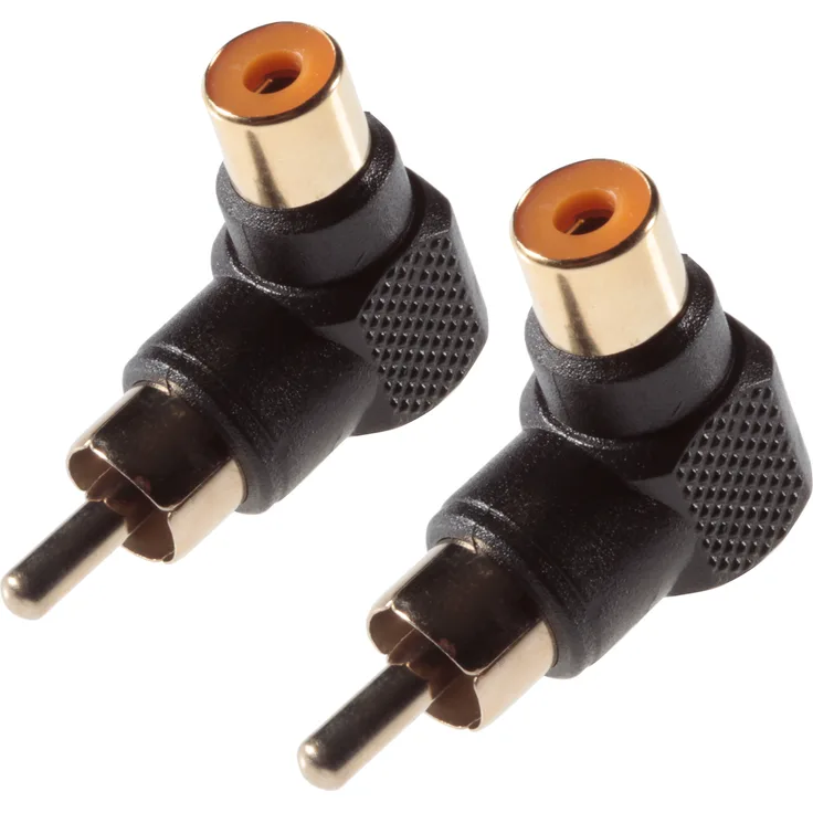 Poppstar 2x Cinch Winkelstecker (RCA Buchse auf Stecker, Audio Video Adapter abgewinkelt), Full HD, vergoldete Kontakte, schwarz