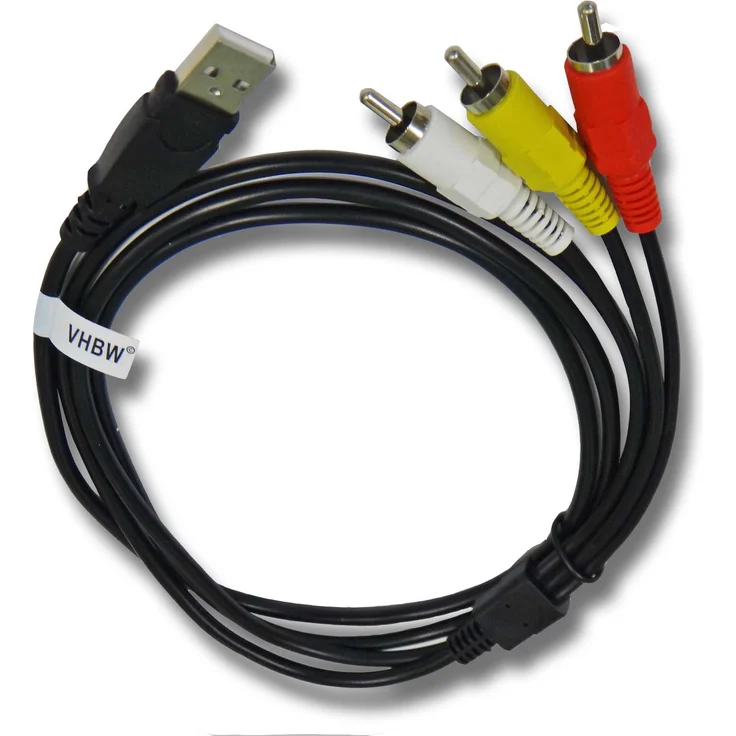 vhbw USB auf Cinch AV-Kabel kompatibel mit HDD-Playern, Stereo-AV-Anlagen - USB A 2.0 Stecker auf 3 Cinch Stecker, 1,4m, Schwarz