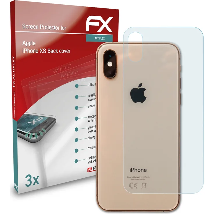 atFoliX 3x Folie kompatibel mit Apple iPhone XS (Back cover) klar&flexibel