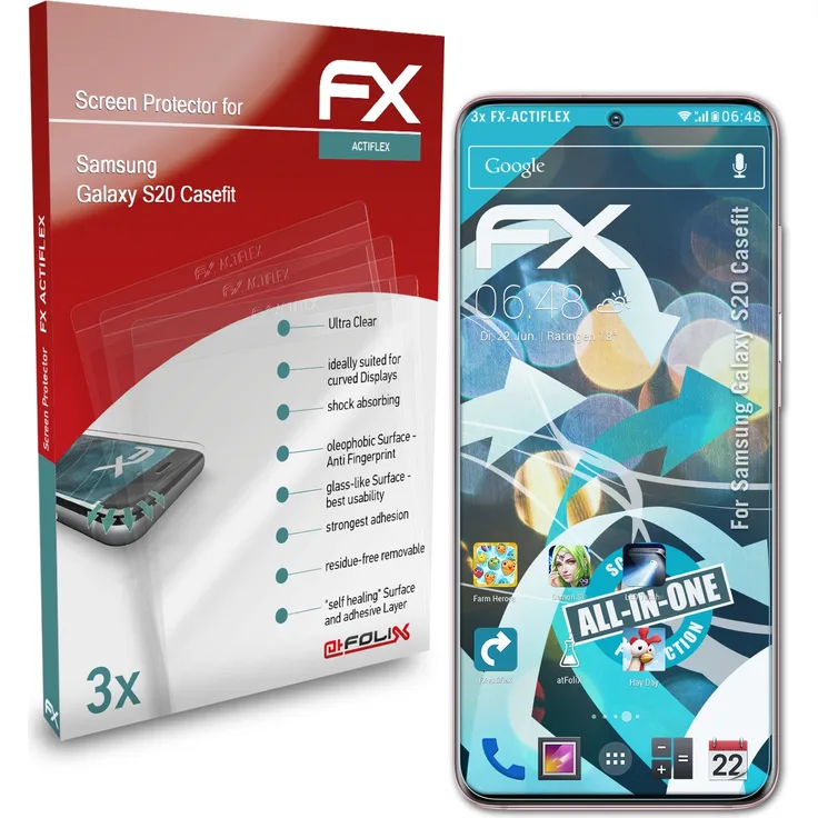 atFoliX 3x Folie kompatibel mit Samsung Galaxy S20 (Casefit) klar&flexibel
